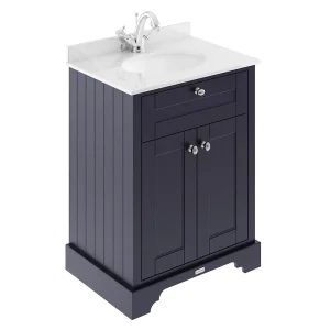 Old London 600mm Cabinet & Single Bowl White Marble Top   Twilight Blue