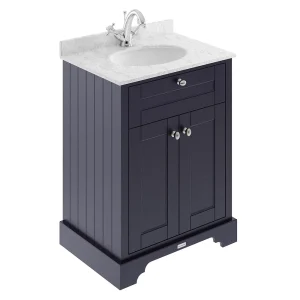 Old London 600mm Cabinet & Single Bowl Grey Marble Top   Twilight Blue