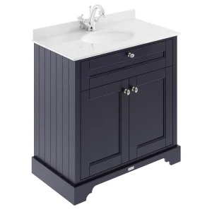 Old London 800mm Cabinet & Single Bowl White Marble Top   Twilight Blue