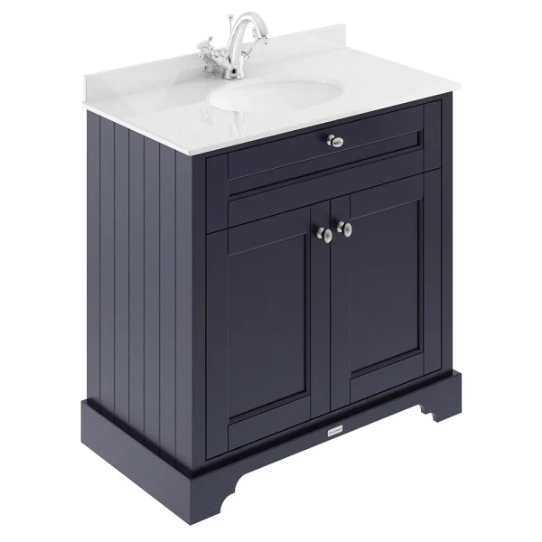 Old London 800mm Cabinet & Single Bowl White Marble Top   Twilight Blue