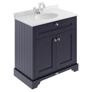 Old London 800mm Cabinet & Single Bowl Grey Marble Top   Twilight Blue