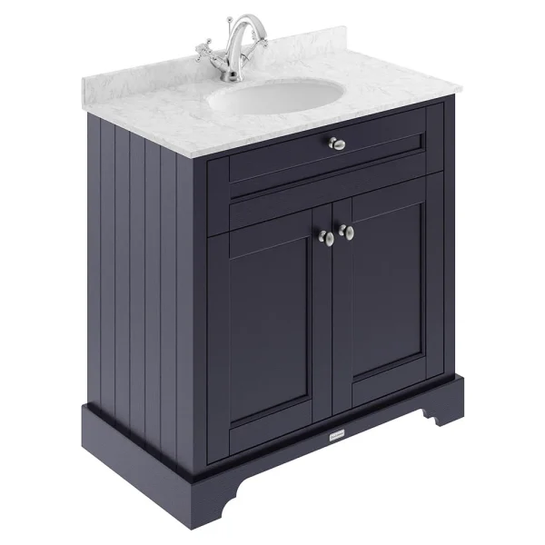 Old London 800mm Cabinet & Single Bowl Grey Marble Top   Twilight Blue