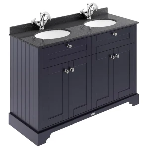 Old London 1200mm Cabinet & Double Bowl Black Marble Top   Twilight Blue