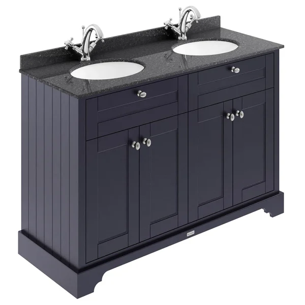 Old London 1200mm Cabinet & Double Bowl Black Marble Top   Twilight Blue