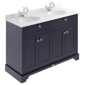 Old London 1200mm Cabinet & Double Bowl Grey Marble Top   Twilight Blue