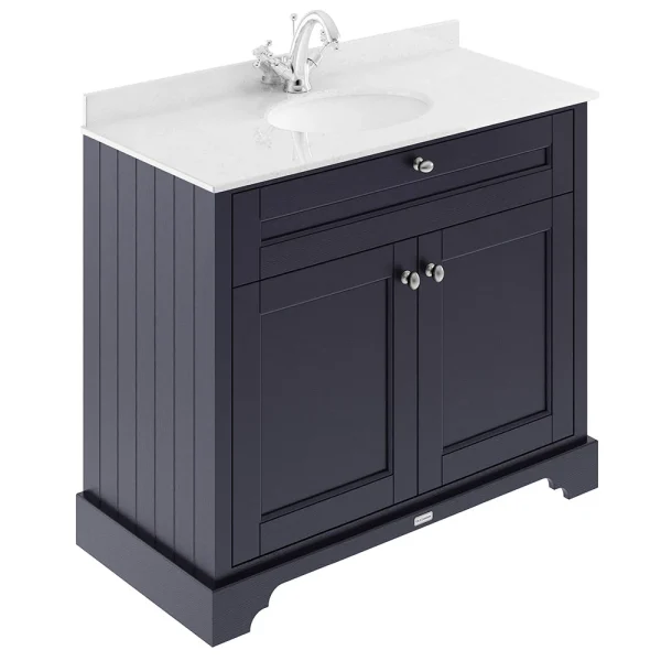 Old London 1000mm Cabinet & Single Bowl White Marble Top   Twilight Blue