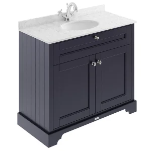 Old London 1000mm Cabinet & Single Bowl Grey Marble Top   Twilight Blue