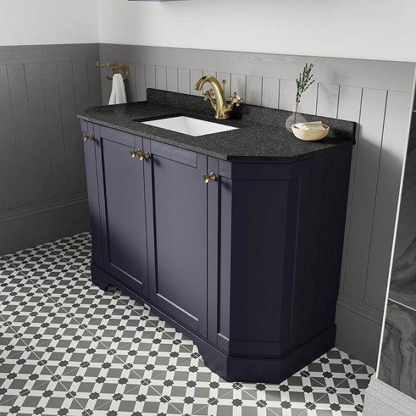 Old London Twilight Blue Art Deco 1000mm Angled Cabinet with Black Marble Basin Top - Image 2