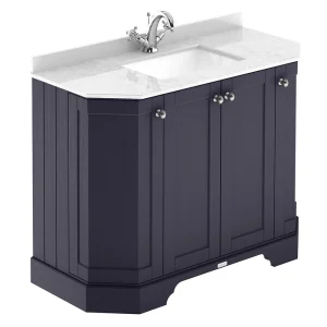 Old London Twilight Blue Art Deco 1000mm Angled Cabinet with White Marble Basin Top 3 Tap Hole