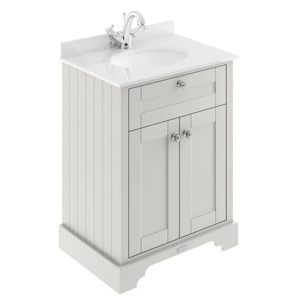 Old London 600mm Cabinet & Single Bowl White Marble Top   Timeless Sand