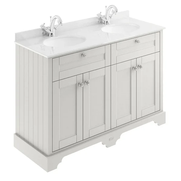 Old London 1200mm Cabinet & Double Bowl White Marble Top   Timeless Sand