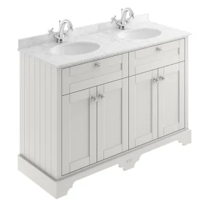 Old London 1200mm Cabinet & Double Bowl Grey Marble Top   Timeless Sand