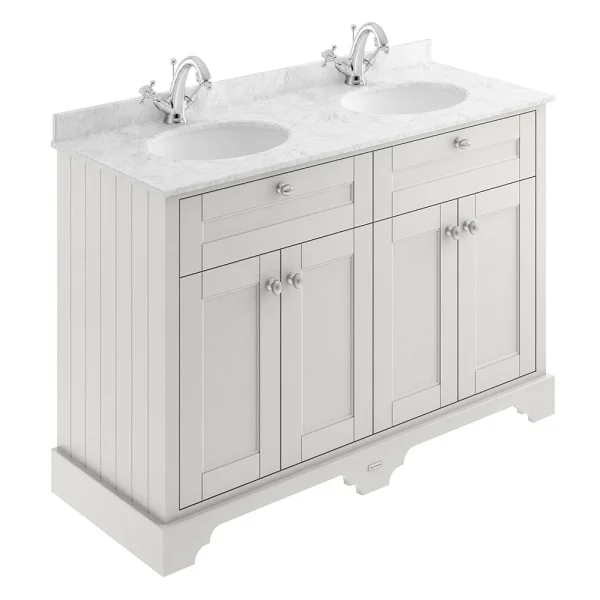 Old London 1200mm Cabinet & Double Bowl Grey Marble Top   Timeless Sand