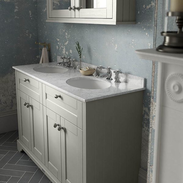 Old London 1200mm Cabinet & Double Bowl Grey Marble Top   Timeless Sand - Image 2