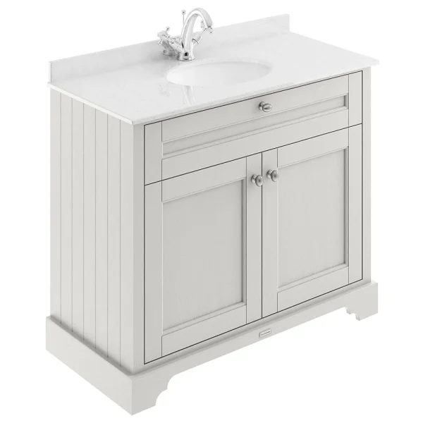 Old London 1000mm Cabinet & Single Bowl White Marble Top   Timeless Sand