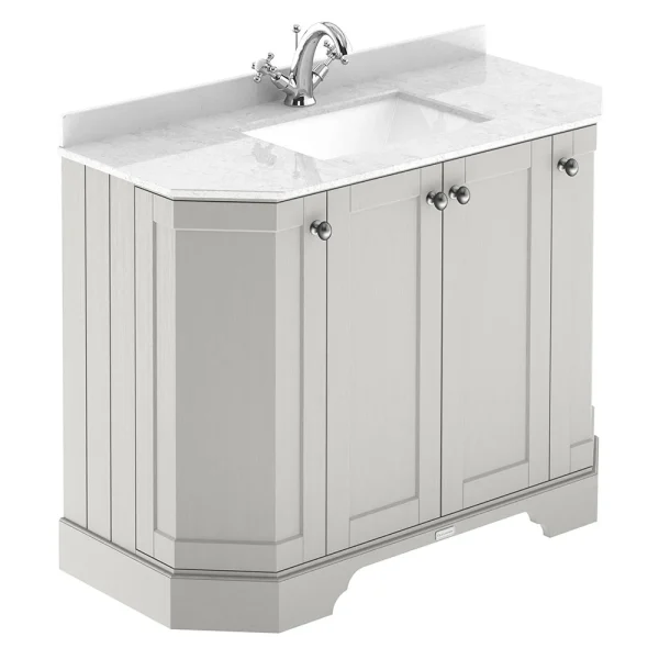Old London Timeless Sand Art Deco 1000mm Angled Cabinet with White Marble Basin Top 3 Tap Hole