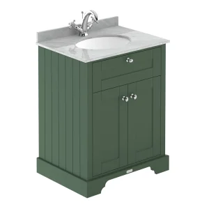 Old London 600mm Cabinet & Single Bowl Grey Marble Top   Hunter Green