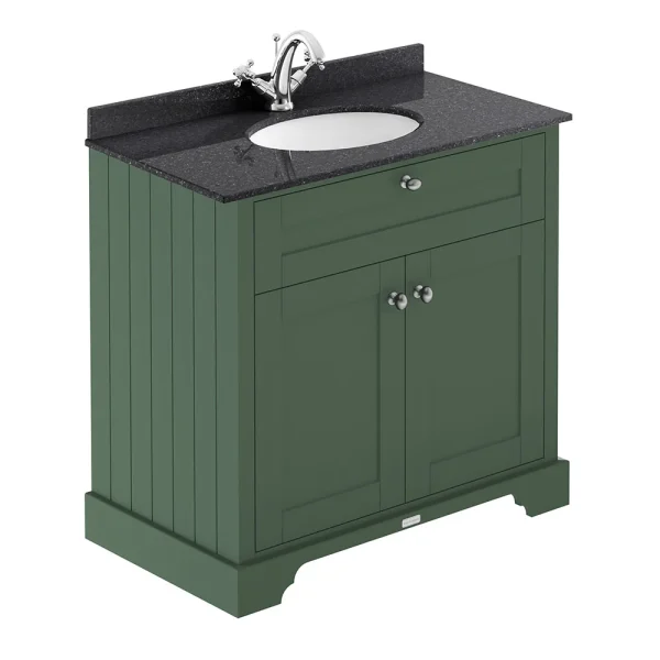 Old London 800mm Cabinet & Single Bowl Black Marble Top   Hunter Green