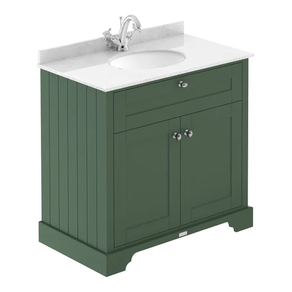 Old London 800mm Cabinet & Single Bowl White Marble Top   Hunter Green