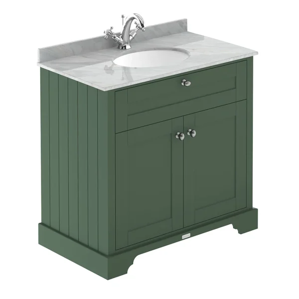 Old London 800mm Cabinet & Single Bowl Grey Marble Top   Hunter Green