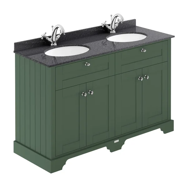 Old London 1200mm Cabinet & Double Bowl Black Marble Top   Hunter Green