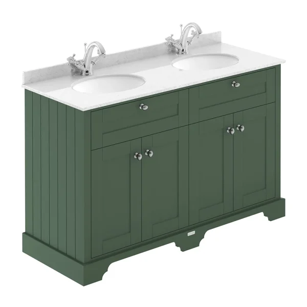 Old London 1200mm Cabinet & Double Bowl White Marble Top   Hunter Green