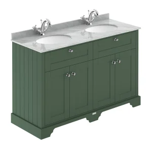 Old London 1200mm Cabinet & Double Bowl Grey Marble Top   Hunter Green