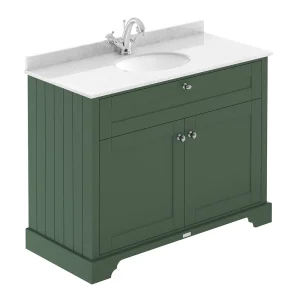 Old London 1000mm Cabinet & Single Bowl White Marble Top   Hunter Green