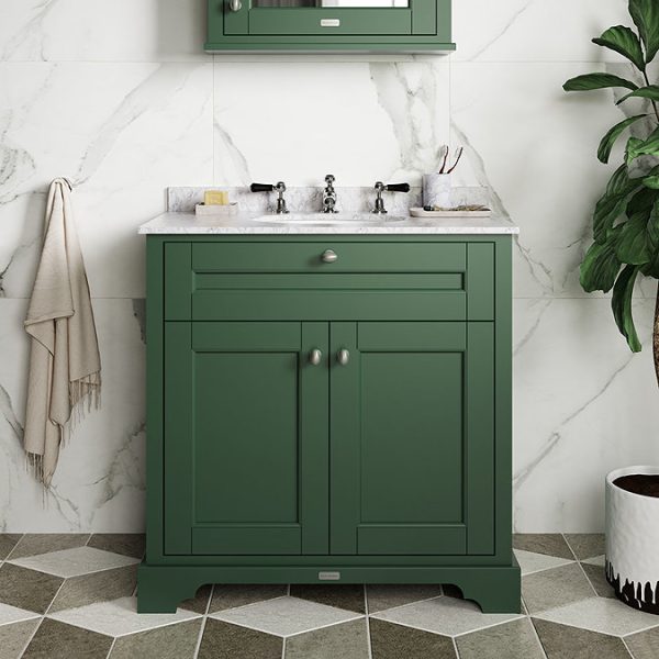 Old London 1000mm Cabinet & Single Bowl Grey Marble Top   Hunter Green - Image 3