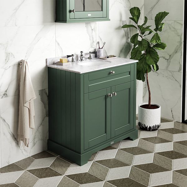 Old London 1000mm Cabinet & Single Bowl Grey Marble Top   Hunter Green - Image 4