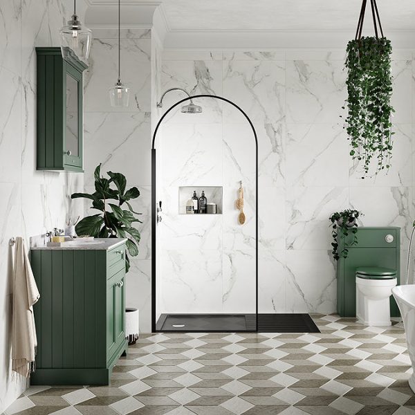 Old London 1000mm Cabinet & Single Bowl Grey Marble Top   Hunter Green - Image 2