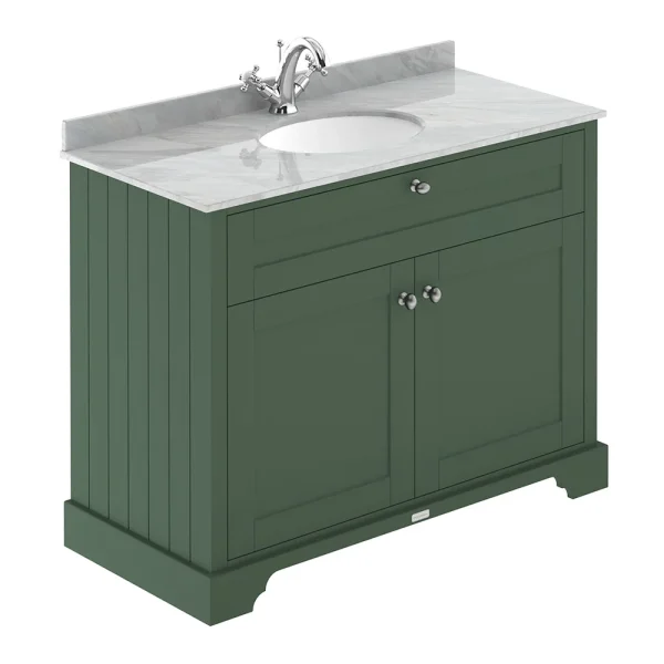 Old London 1000mm Cabinet & Single Bowl Grey Marble Top   Hunter Green