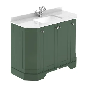Old London Hunter Green Art Deco 1000mm Angled Cabinet with White Marble Basin Top 3 Tap Hole