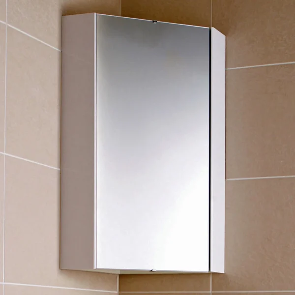 Hudson Reed   Design Gloss White Corner Mirror Cabinet with one shelf