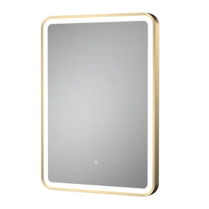Arezzo 500 x 700mm Brushed Brass LED Mirror with Touch Sensor, Dimmer and Anti Fog