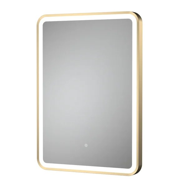 Arezzo 500 x 700mm Brushed Brass LED Mirror with Touch Sensor, Dimmer and Anti Fog