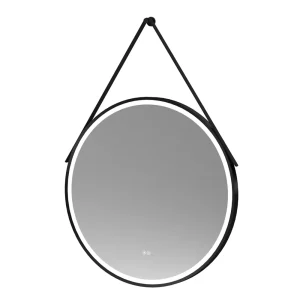 Arezzo Matt Black 800mm Round LED Illuminated Anti Fog Bathroom Mirror