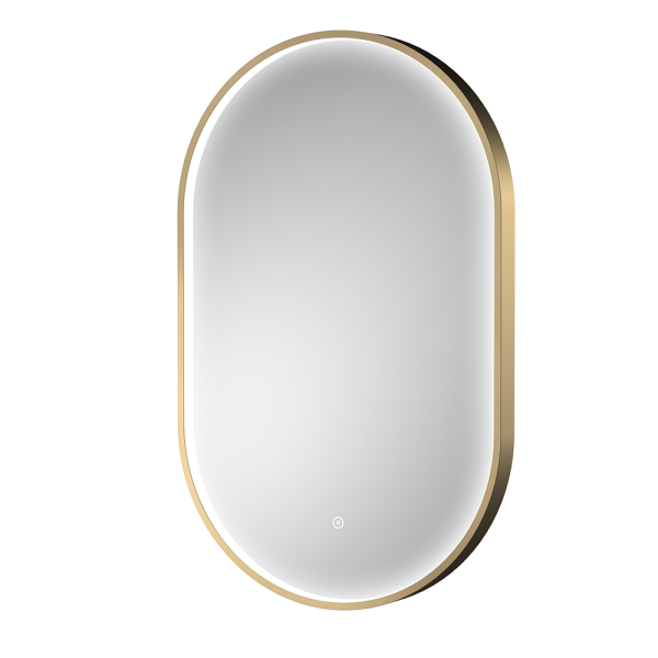 Arezzo Brushed Brass Frame Oval LED Illuminated Anti Fog Bathroom Mirror 800 x 500mm