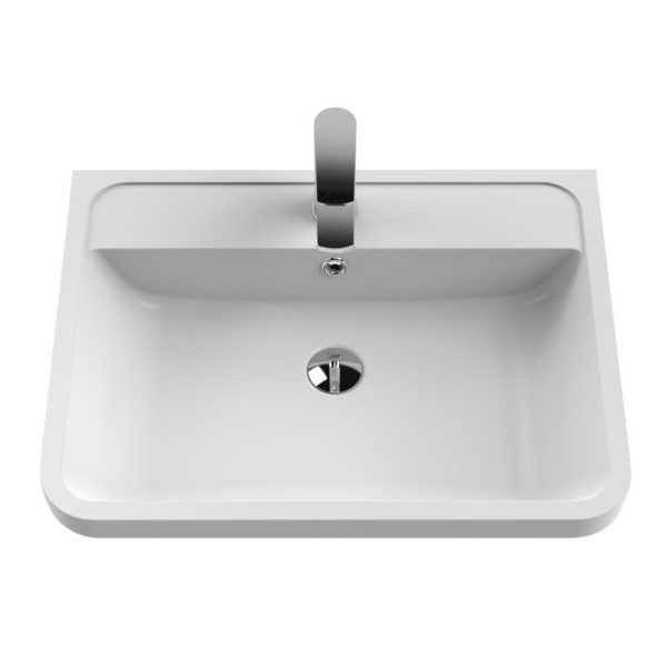 Nuie Lunar Satin White 600mm Wall Hung 1 Drawer Vanity & Polymarble Basin - Image 2