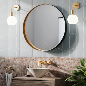Luna Matt Black & Bronze 800mm Circular LED Backlit Mirror with Demister, Touch Control & Colour Changing Light
