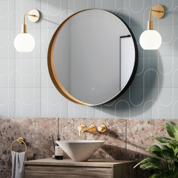 Luna Matt Black & Bronze 800mm Circular LED Backlit Mirror with Demister, Touch Control & Colour Changing Light