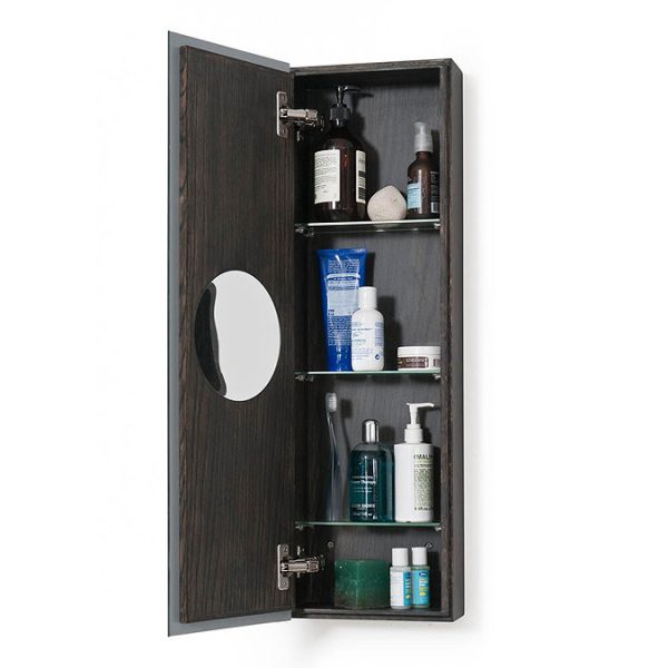 800mm Slimline Mirror Cabinet Dark Oak - Image 3