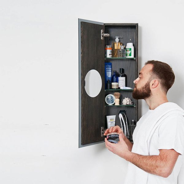 800mm Slimline Mirror Cabinet Dark Oak - Image 2