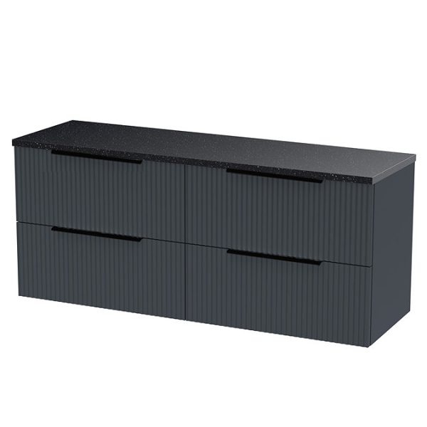 Venice Fluted Satin Anthracite Wall Hung Double Countertop Vanity Unit incl. 2 Matt Black Basins (1200mm w. Matt Black Handles) - Image 3