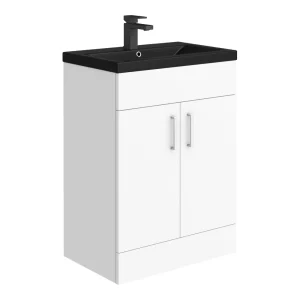 Toreno 600 Basin Unit   High Gloss White with Matt Black Mid Edged Basin