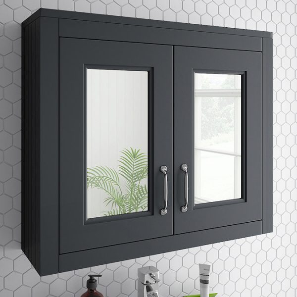 Chatsworth 690mm Graphite 2 Door Mirror Cabinet - Image 5