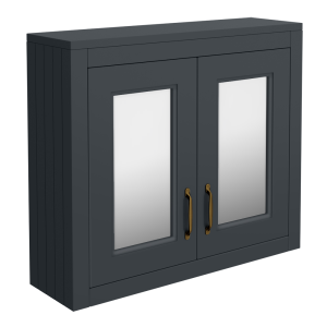 Chatsworth Graphite 2 Door Mirror Cabinet   690mm Wide with Antique Brass Handles
