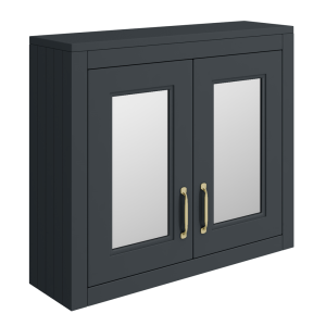 Chatsworth 690mm Graphite 2 Door Mirror Cabinet with Brushed Brass Handles