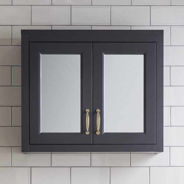 Chatsworth 690mm Graphite 2 Door Mirror Cabinet with Brushed Brass Handles - Image 3