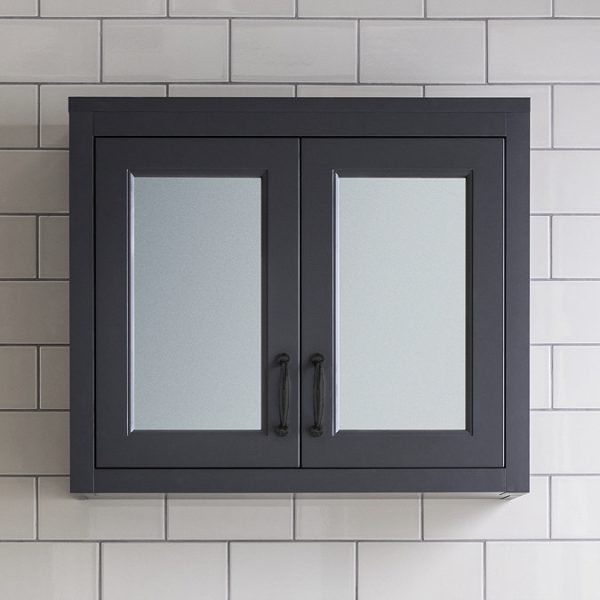 Chatsworth Graphite 2 Door Mirror Cabinet   690mm Wide with Matt Black Handles - Image 4